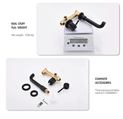 Modern Wall-Mounted Black Brass Bathroom Faucet Concealed Design