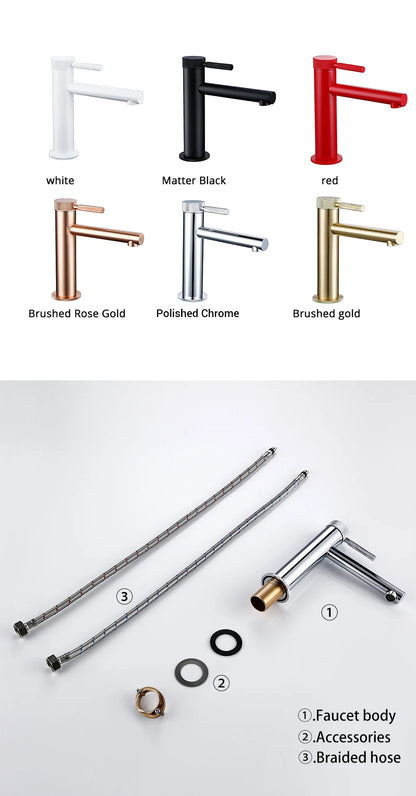 Solid Brass Gold Basin Faucet Hole Handle Cold