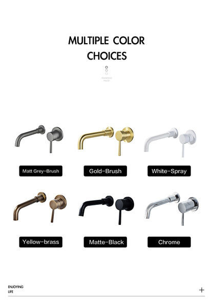 Modern Wall-Mounted Black Brass Bathroom Faucet Concealed Design
