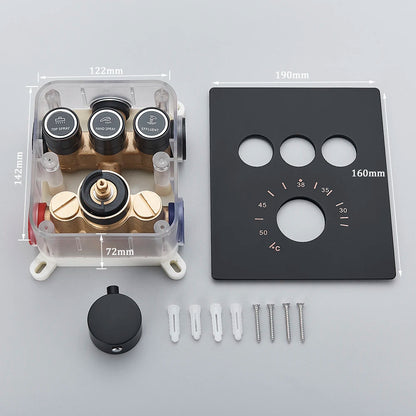 Black Led Thermostatic Bathroom Shower Faucet Rain Waterfall