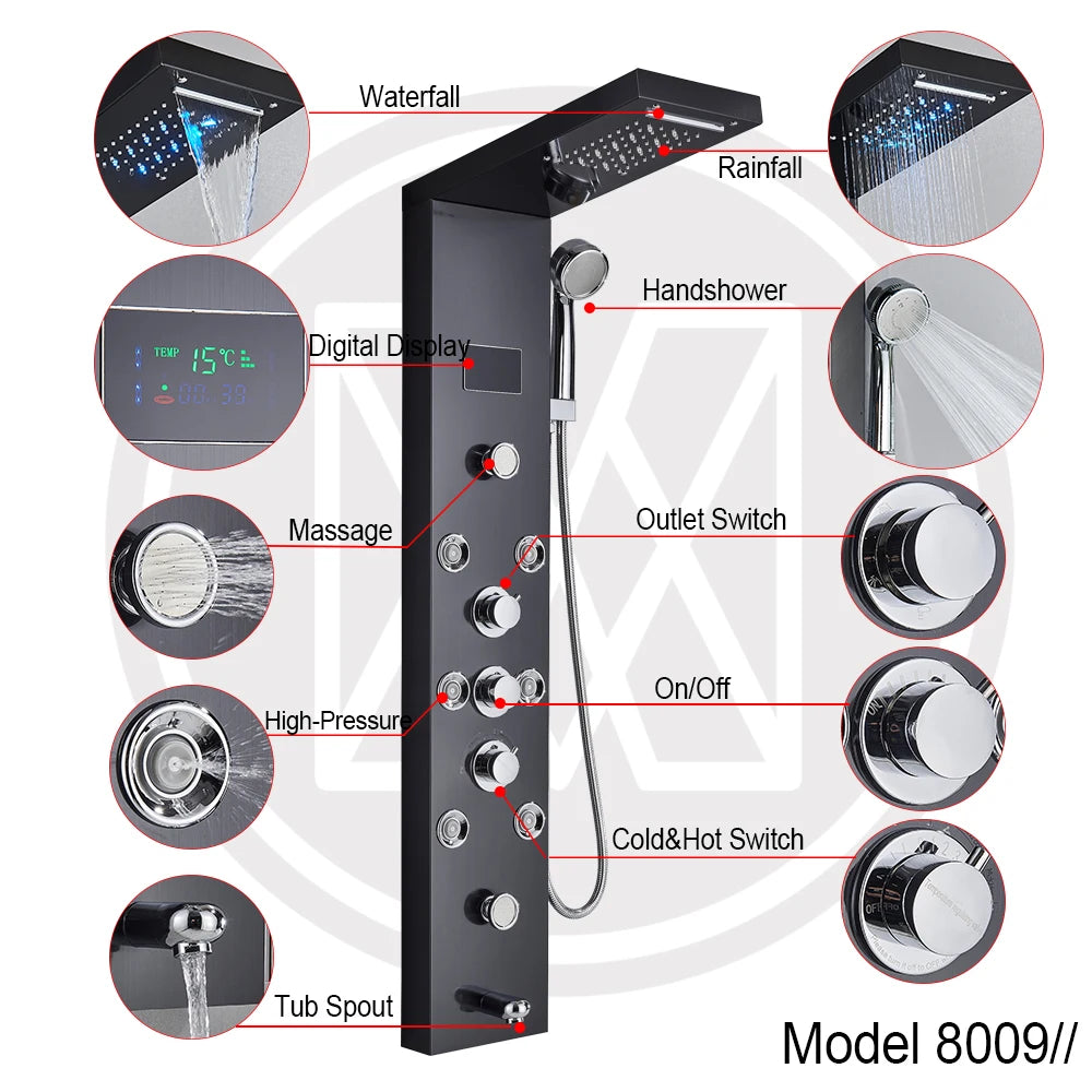 Led Light Shower Panel Waterfall Rain Digital Display