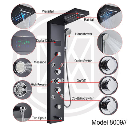 Led Light Shower Panel Waterfall Rain Digital Display