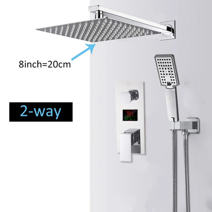 Chrome Bathroom Digital Display Shower Faucet Rainfall Shower