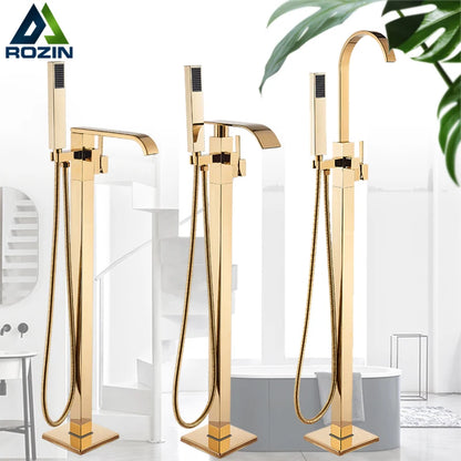 Rozin Golden Bathtub Shower Faucet Floor Mounted Bathroom