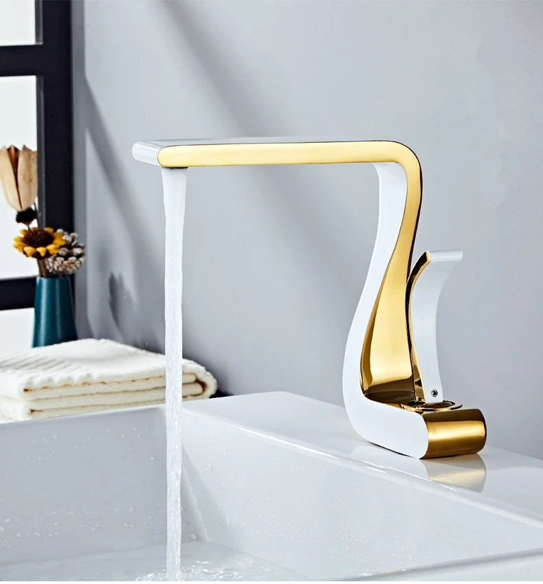 Luxury White Gold Bathroom Mixer Tap Brass Wash