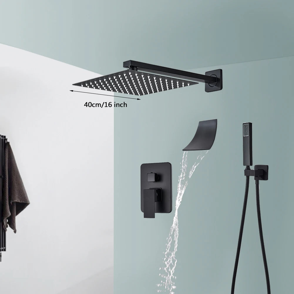 Black Shower Faucets Wall Mounted Rainfall Shower System