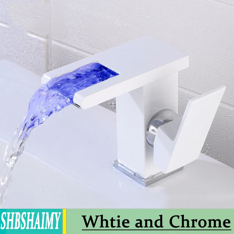 Bathroom Hydropower Led Waterfall Faucet Sink Basin Mixer