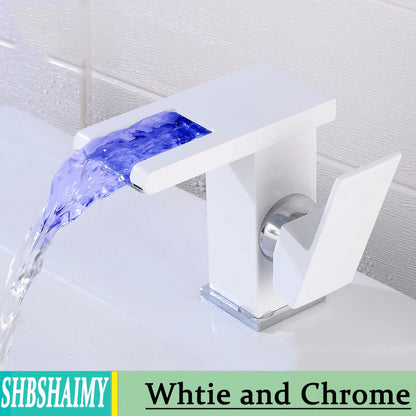 Bathroom Hydropower Led Waterfall Faucet Sink Basin Mixer