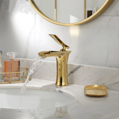 Basin Faucet Gold Waterfall Faucet Brass Bathroom Faucet