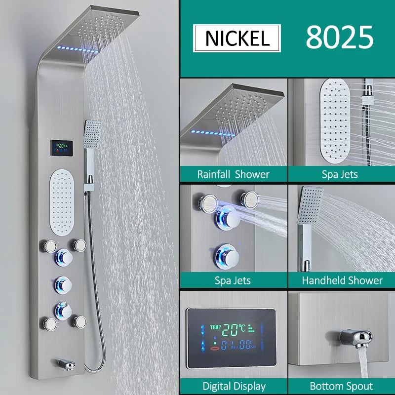 Black Nickel Led Shower Panel Six Functions Shower