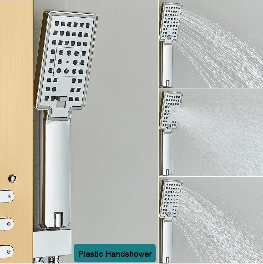 Golden Black Shower Panel Wall Rain Waterfall Shower