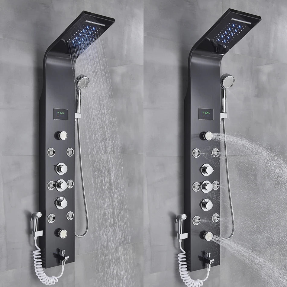 Luxury Black/Brushed Bathroom Shower Faucet Led Rainfall Shower