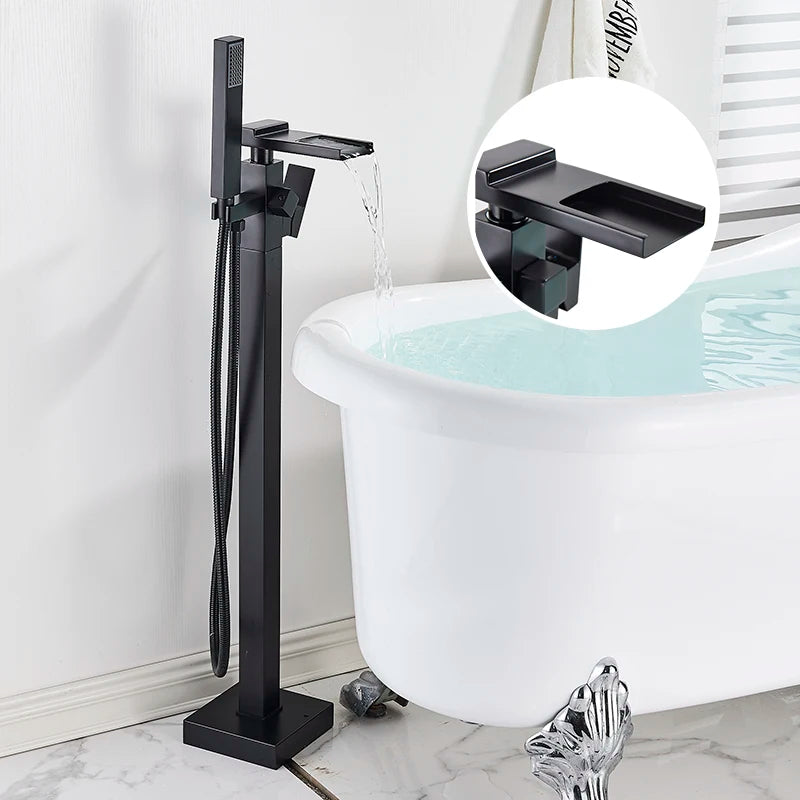 Shbshaimy Golden Floor Bathroom Bathtub Faucet Handshower Cold