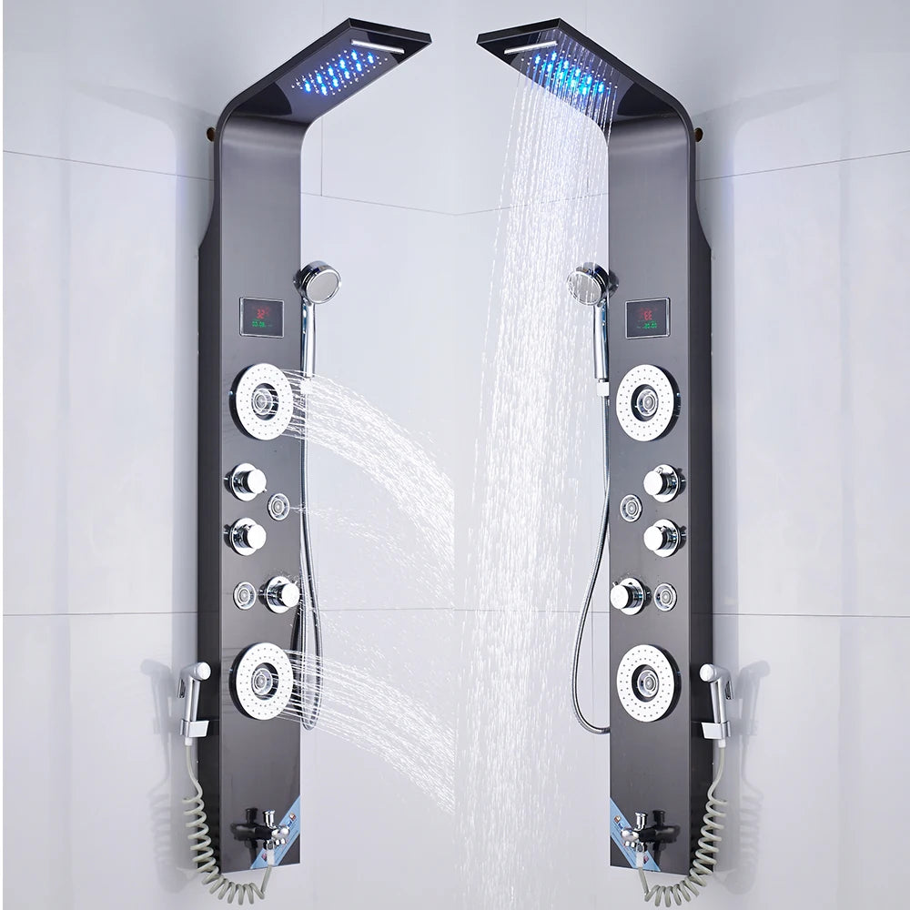 Luxury Black/Brushed Bathroom Shower Faucet Led Rainfall Shower