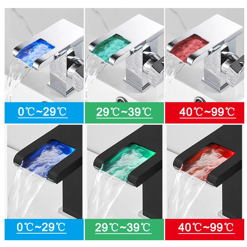 Bathroom Hydropower Led Waterfall Faucet Sink Basin Mixer