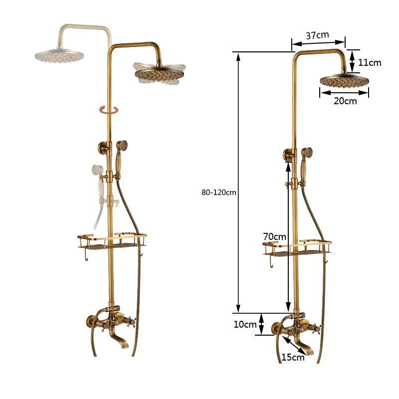 Antique Brass Shower Faucet Mixers Dual Handle Rainfall