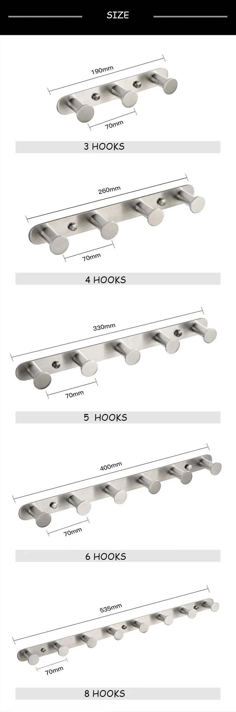 Brushed Gold/White/Matte Black Stainless Steel Hooks Bathroom