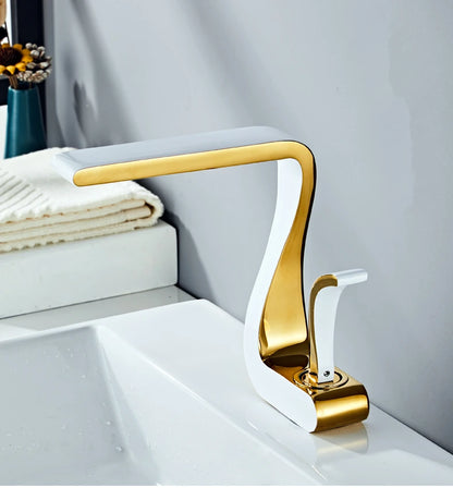 Luxury White Gold Bathroom Mixer Tap Brass Wash