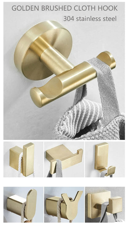 Brush Gold Stainless Steel Clothes Hook Wall Mounted