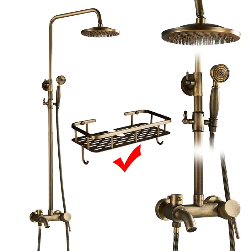 Antique Brass Shower Faucet Mixers Dual Handle Rainfall