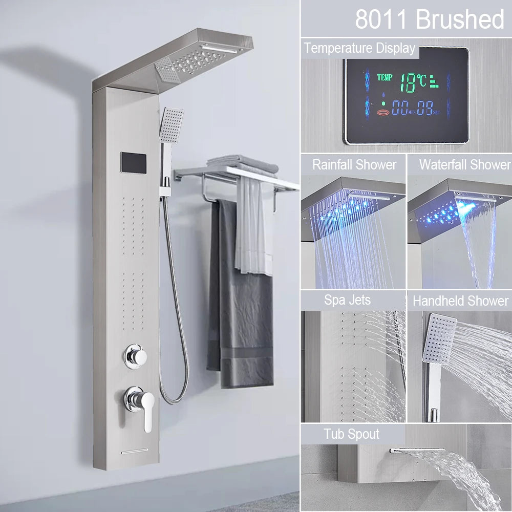 Led Light Shower Panel Waterfall Rain Digital Display