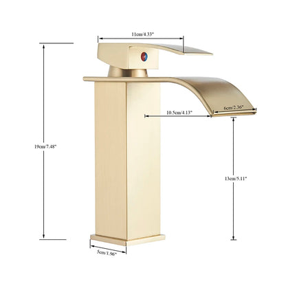 Brushed Gold Bathroom Basin Faucet Deck Mounted Waterfall