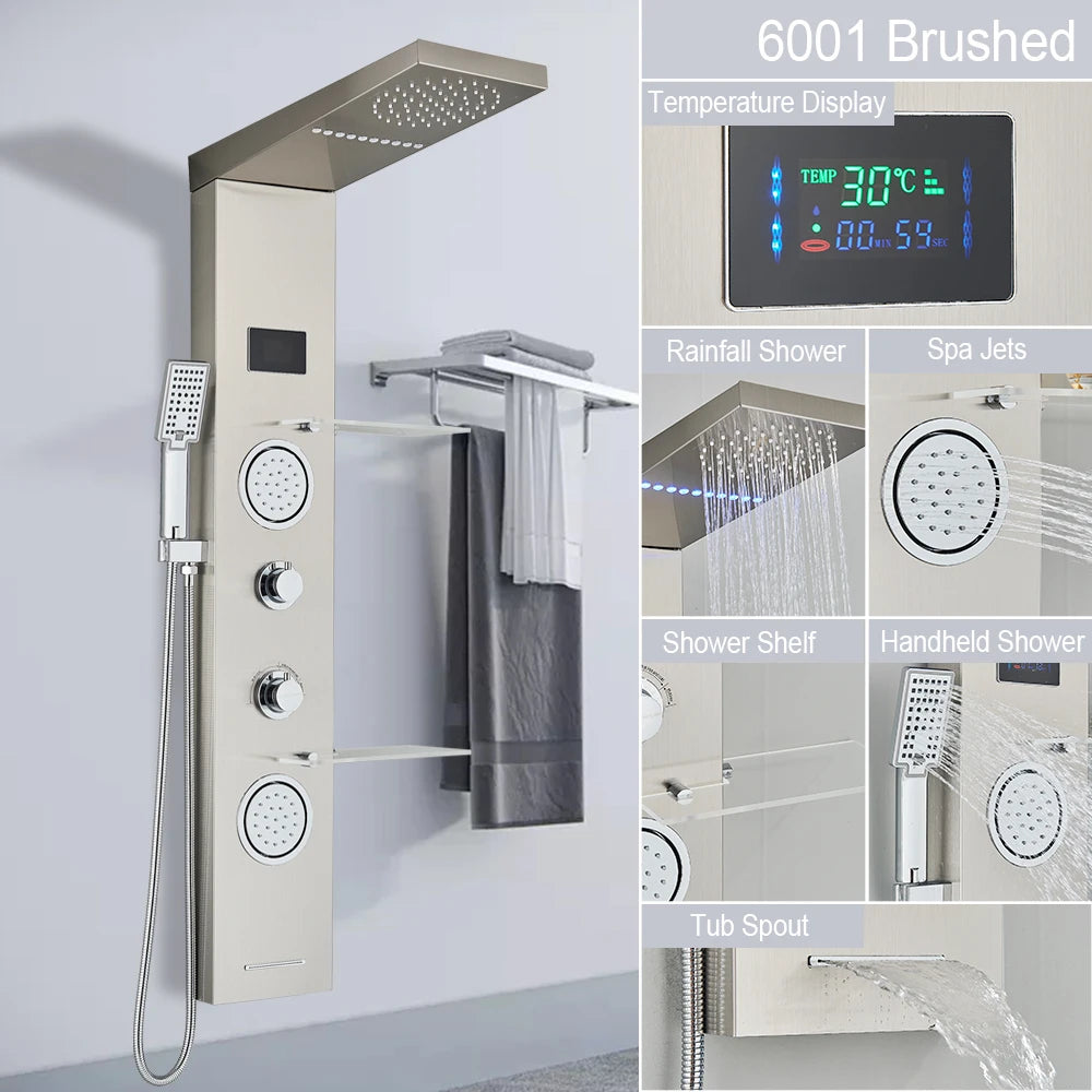 Led Light Shower Panel Waterfall Rain Digital Display