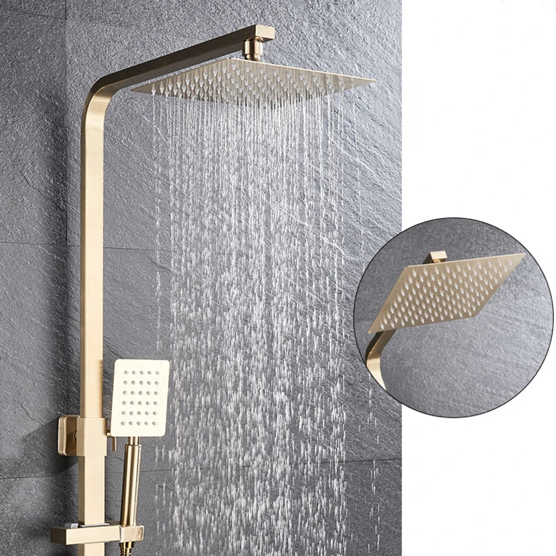 Bathroom Brushed Golden Shower Faucet Wall Mount Rainfall