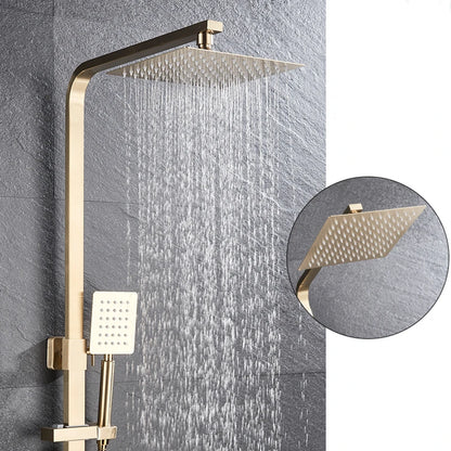 Bathroom Brushed Golden Shower Faucet Wall Mount Rainfall