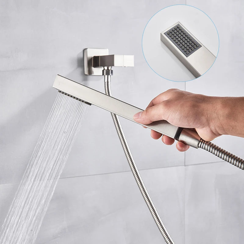 Brushed Nickel Bath Concealed Rainfall Shower Faucets Wall