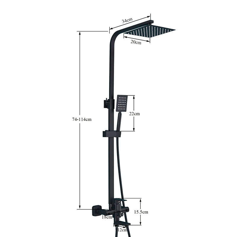 Matte Black Bathroom Shower Faucet 8/10/12inch Wall Mount