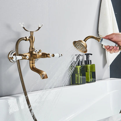 Rozin Retro Style Brass Bathtub Shower Faucet Dual