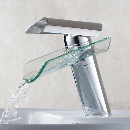 Langyo Chrome Bathroom Vanity Basin Glass Waterfall Spout