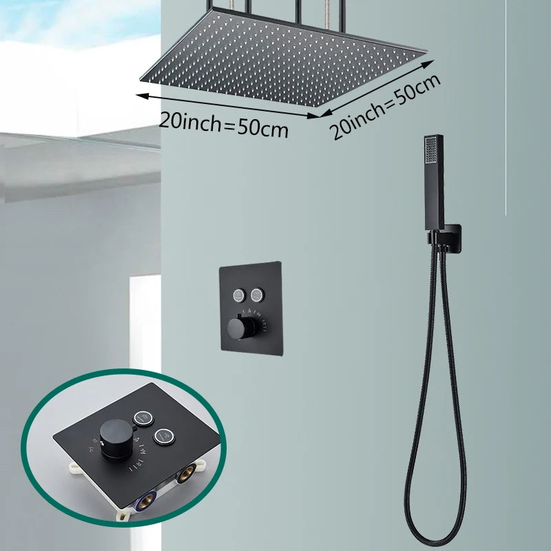 Rozin Matte Black Thermostatic Shower Faucet Concealed Install