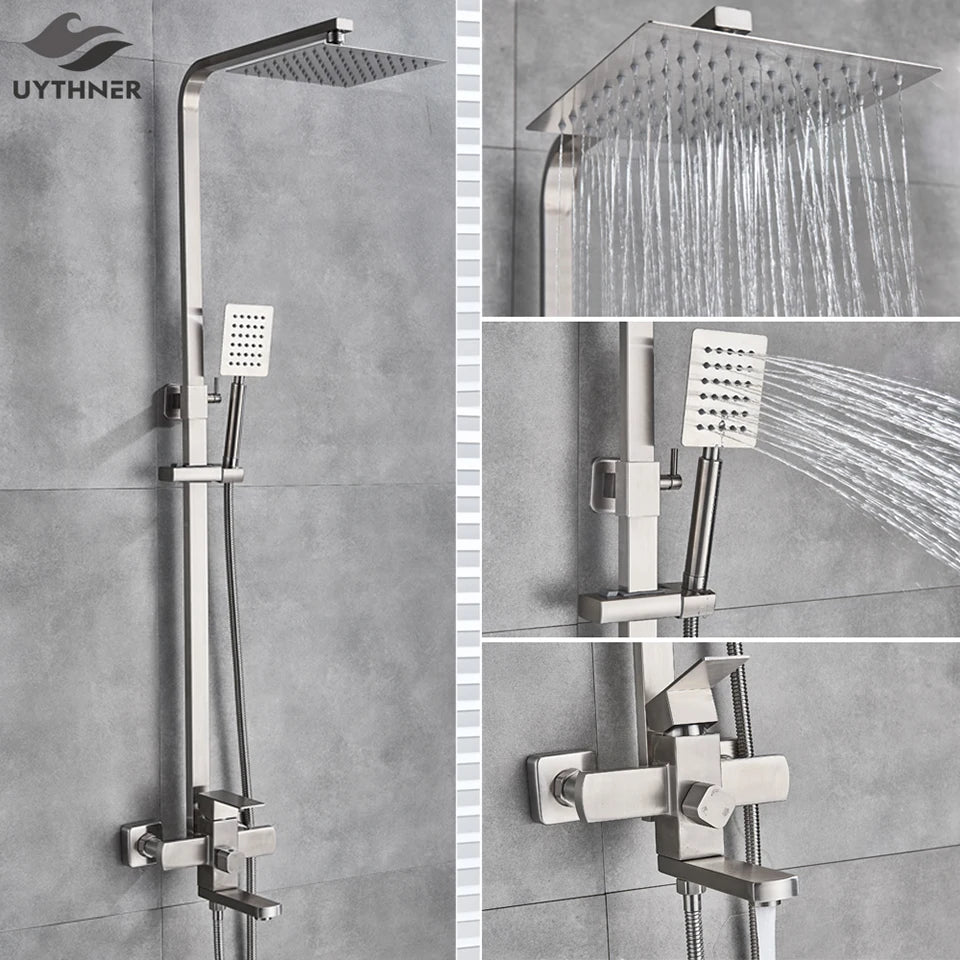 Uythner Bathroom Chrome/Black Shower Faucet Rotate Tub Spout