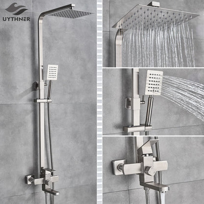 Uythner Bathroom Chrome/Black Shower Faucet Rotate Tub Spout