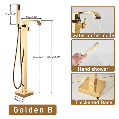 Shbshaimy Golden Floor Bathroom Bathtub Faucet Handshower Cold