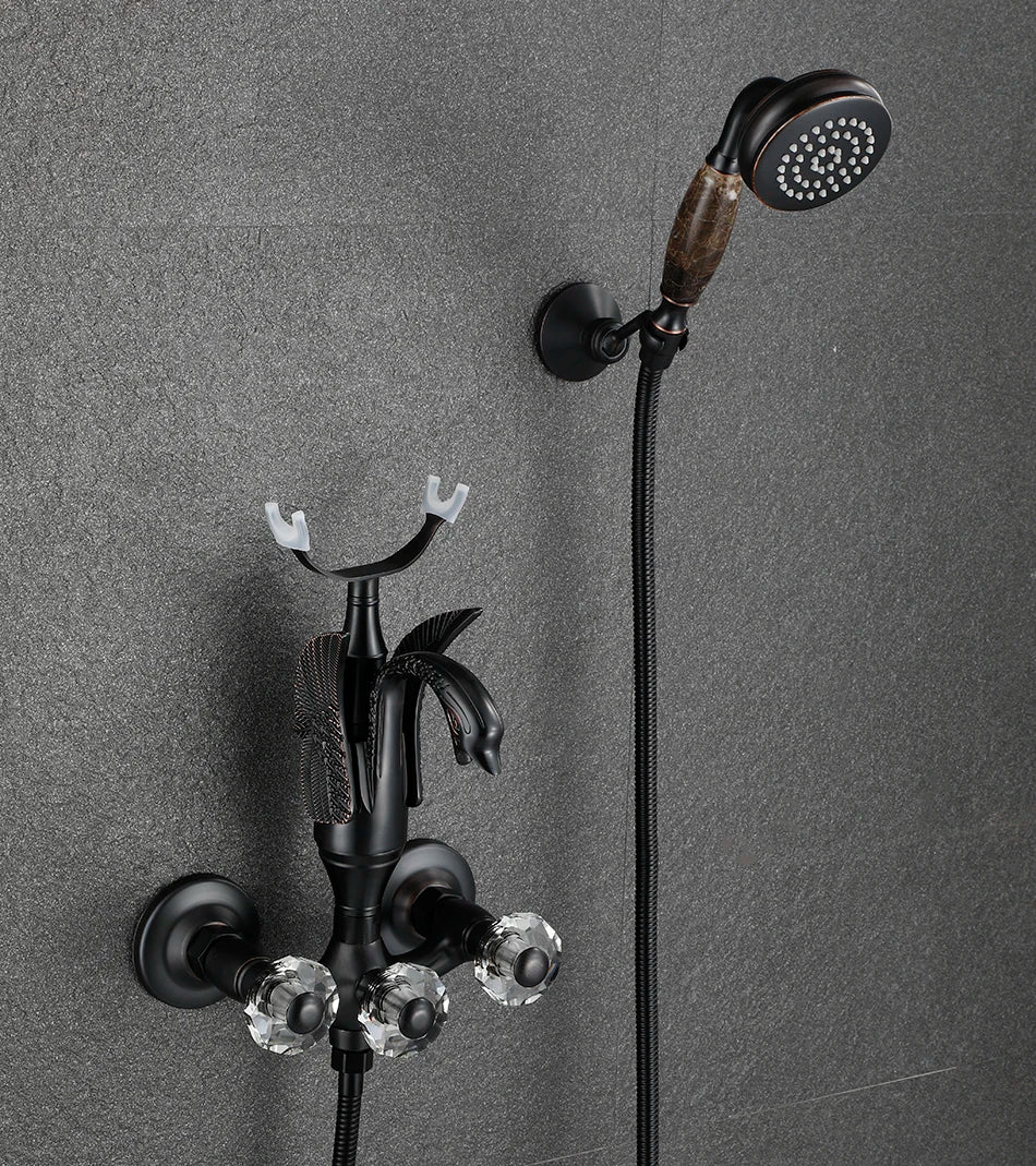 Luxury Golden Bathroom Swan Bathtub Faucet Wall Mounted