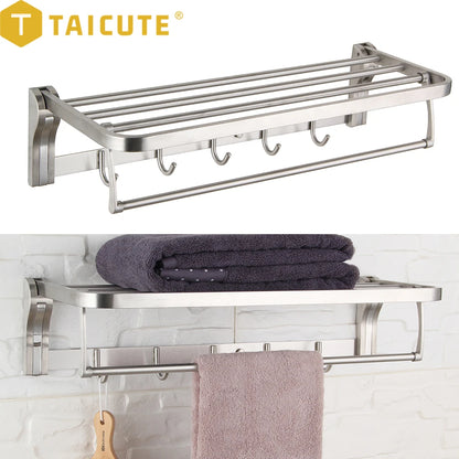 Taicute Towel Rack Shelf Hooks Movable Bar Sus