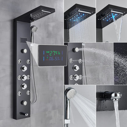 Golden Black Shower Panel Wall Rain Waterfall Shower