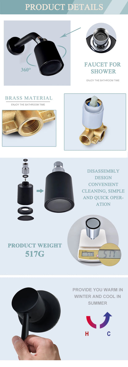 Brushed Gold Bathroom Shower Rainfall Shower Head Handle