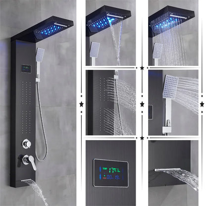Black/Brushed Bathroom Shower Faucet Led Rainfall Head Shower