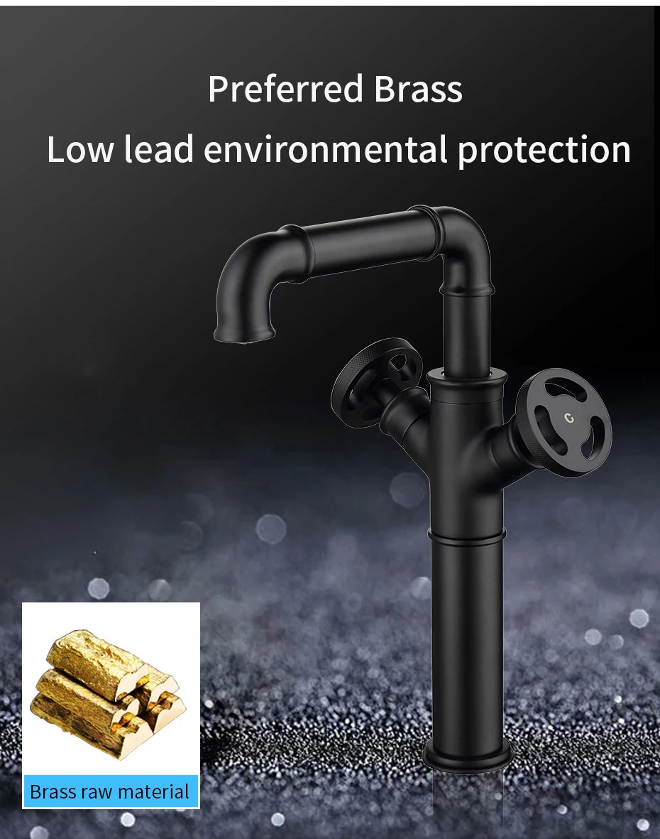 Basin Faucets Retro Industrial Style Matte Black Brass