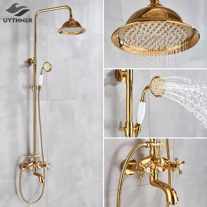 Gold Shower Faucet Bath Shower Mixer Tap Rainfall