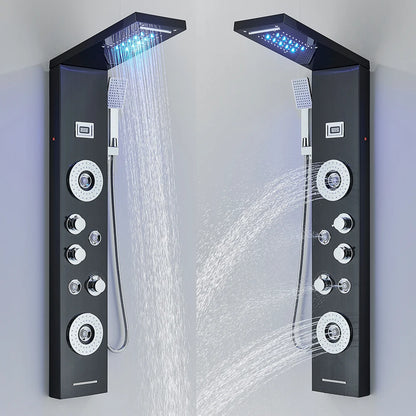 Black Led Shower Panel Waterfall Rain Shower Faucet