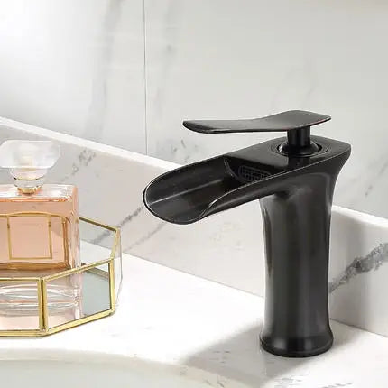 Basin Faucet Gold Waterfall Faucet Brass Bathroom Faucet
