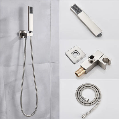Brushed Nickel Bath Concealed Rainfall Shower Faucets Wall