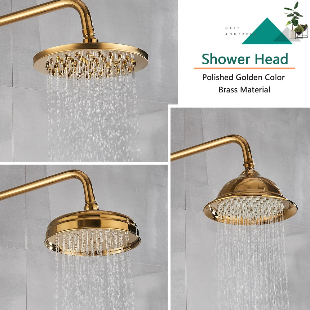Rozin Gold Bathroom Shower Faucet Wall Mounted Brass