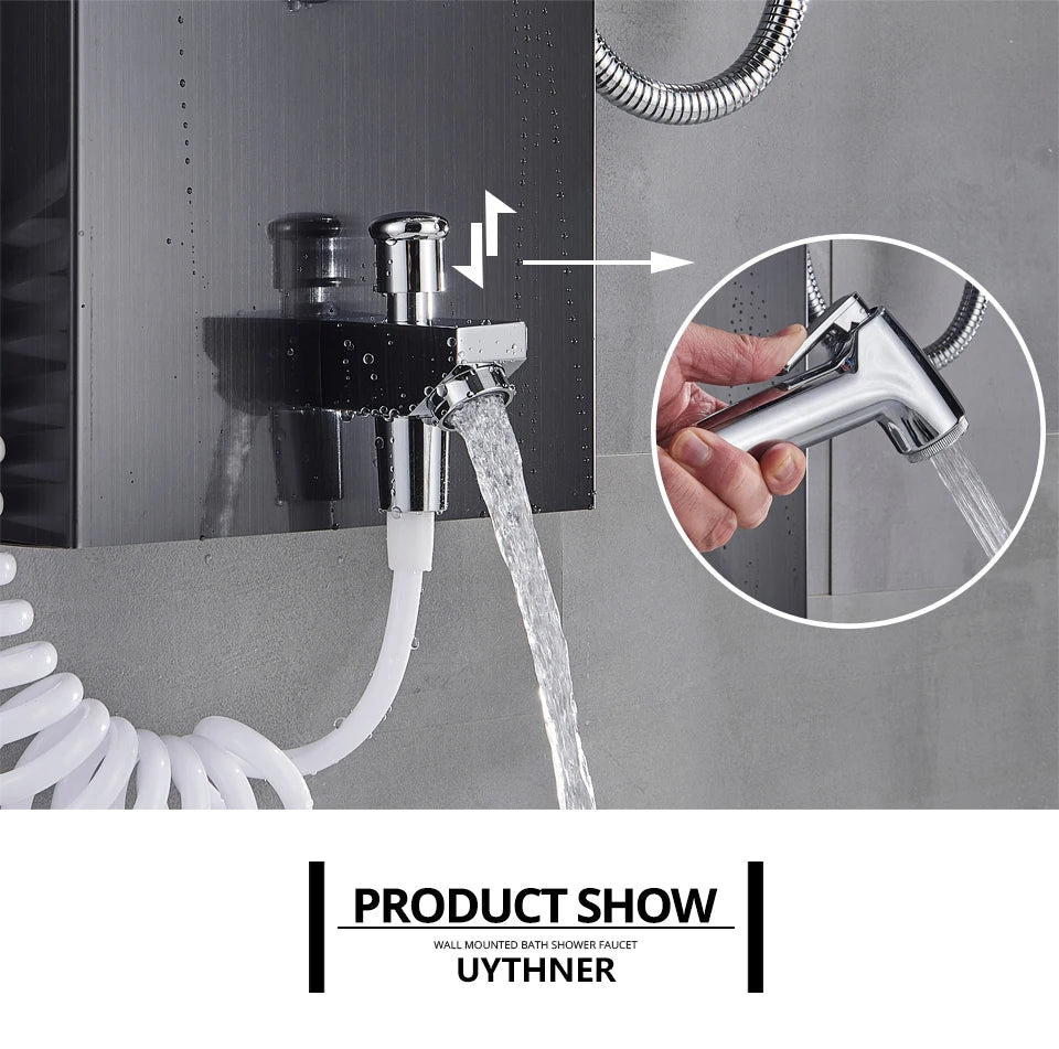 Luxury Black/Brushed Bathroom Shower Faucet Led Rainfall Shower