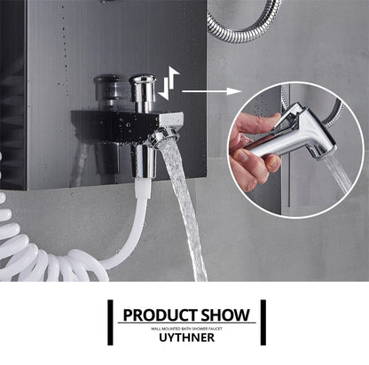 Luxury Black/Brushed Bathroom Shower Faucet Led Rainfall Shower